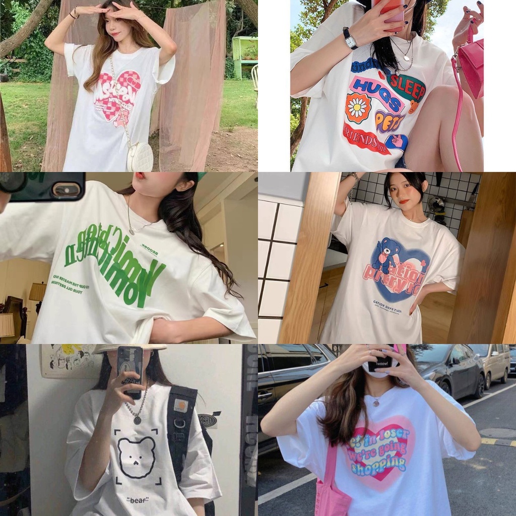YUI รวมเสื้อยืด Oversize เสื้อคอกลมแขนสั้น สีพื้นสกรีนลายน่ารักๆ เท่ๆ เกาหลีชิคๆ #C009
