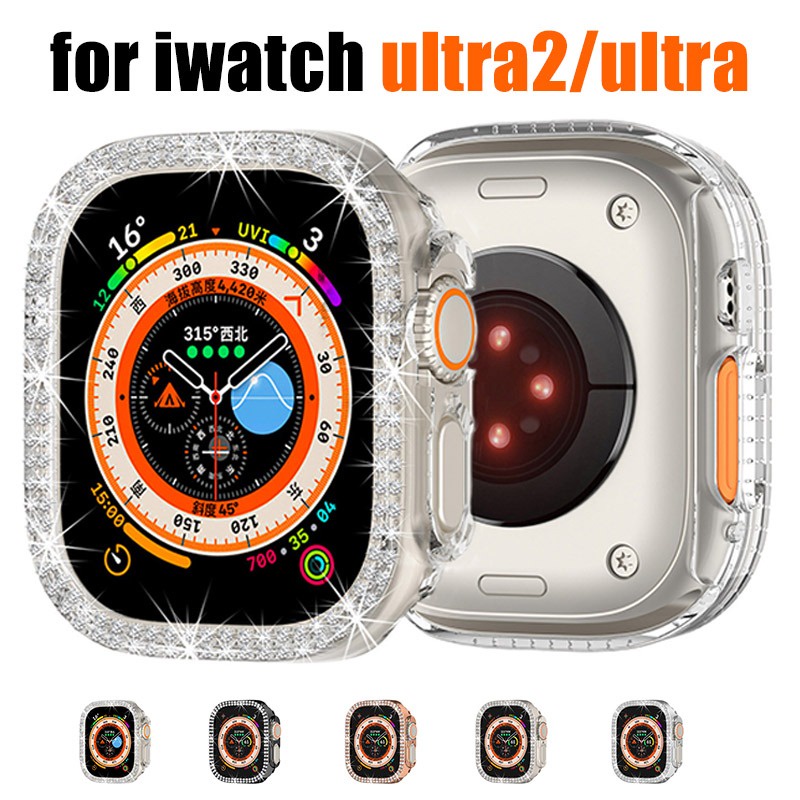 เคสนาฬิกาข้อมือ Pc ประดับเพชร กันกระแทก สําหรับ Apple watch series Ultra2 Ultra iwatch 49 มม.