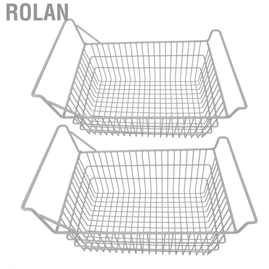 Rolan 2pcs Freezer Baskets for Chest Household Wire Storage Basket Bins Organizer with High Low Handles Kitchen Pantry Cabinet