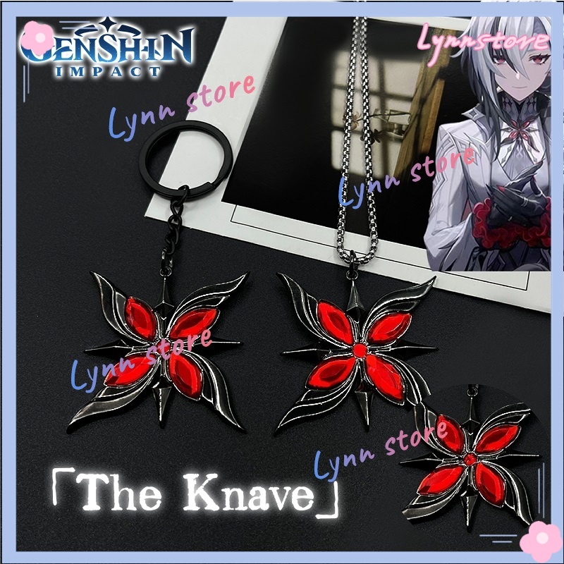 Genshin Arlecchino จี้สร้อยคอ Genshin Impact Fatui The Knave คอสเพลย์ สร้อยคอ Arlecchino พวงกุญแจ ขอ