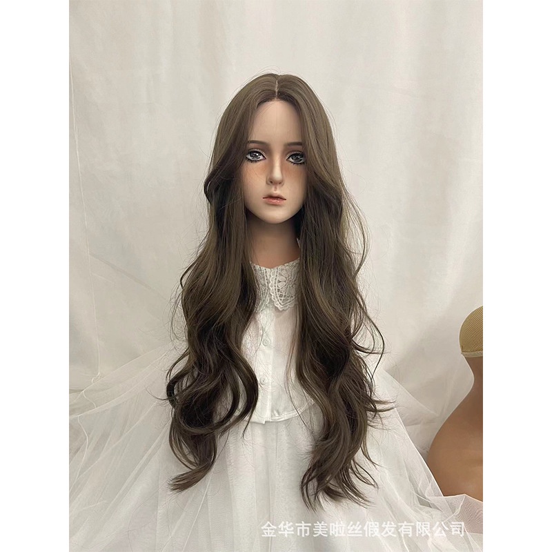 002-1 ขายดี วิกผมหน้าผาก ลูกไม้ วิกผมยาวปานกลาง ผมหน้าม้า ผมยาวหยิกจําลอง ผมมนุษย์ เต็มศีรษะ