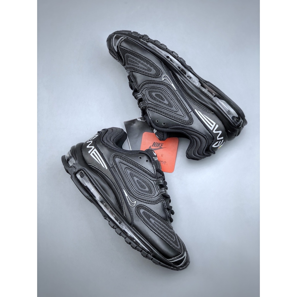 Supreme x Nike Air Max 98 TL SP รองเท้าวิ่งตัดต่ำรองเท้าผ้าใบกีฬาลำลองสำหรับผู้ชายผู้หญิงสีดำ แนวโน