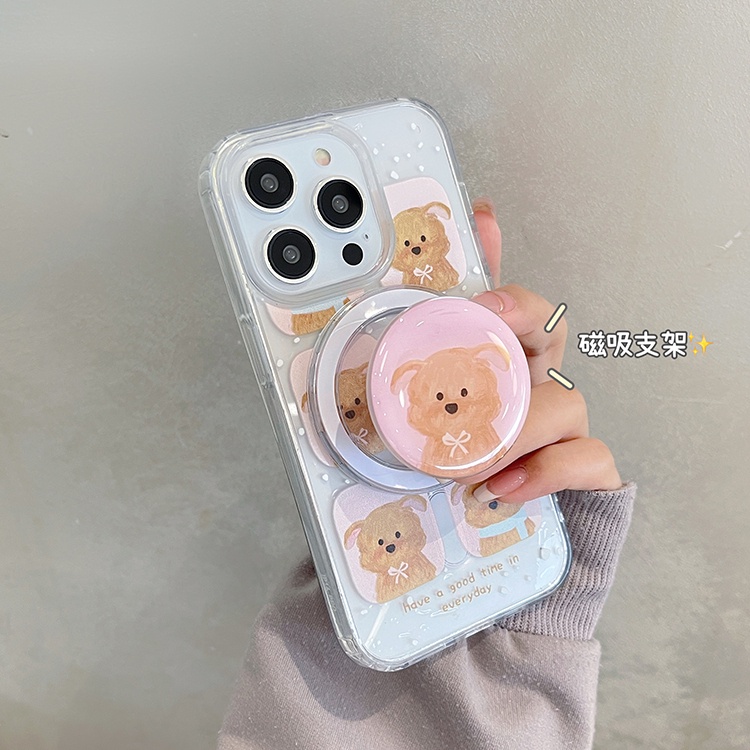 เคสป้องกันโทรศัพท์มือถือ แบบใส ลายตุ๊กตาหมี มีแม่เหล็ก สําหรับ Apple iPhone 15promax 14pro 13 12 11