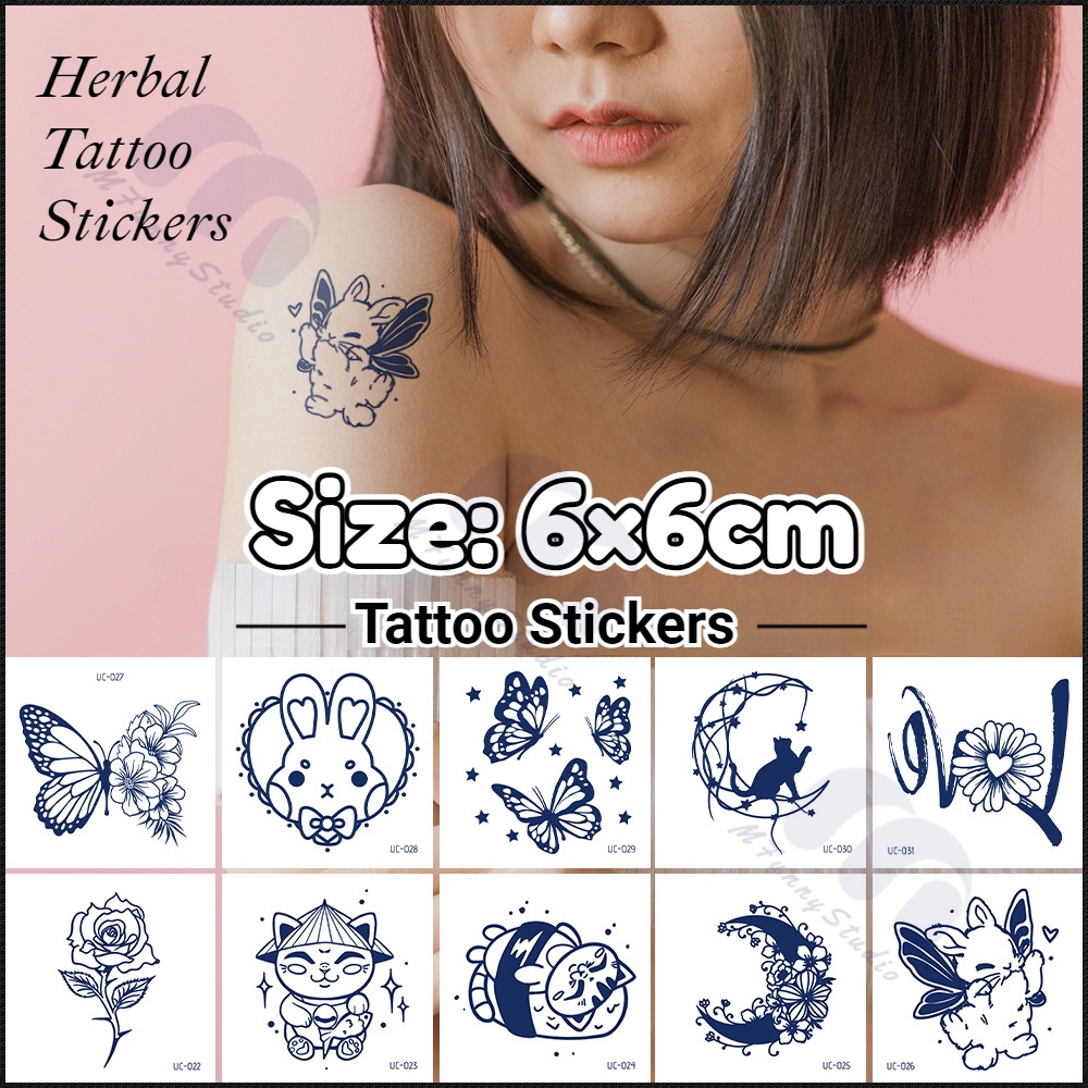 【MF Magic Tattoo】ใหม่ สติกเกอร์แทททู ลายผีเสื้อ พืช น้ําผลไม้ สมุนไพร สีแดง ขนาดเล็ก กันน้ํา สําหรับผู้ชาย และผู้หญิง