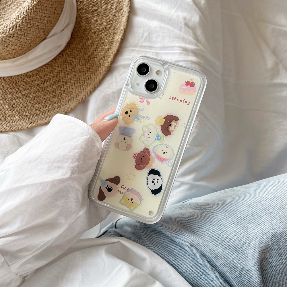 เคสโทรศัพท์มือถือ ลายสุนัขน่ารัก มีทรายไหล สําหรับ iPhone 15 ProMax 15 14 ProMax 14 13 ProMax 12 ProMax 12 Pro 11 ProMax