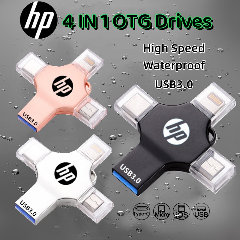 Hp แฟลชไดรฟ์ 2TB 4 IN 1 OTG ความเร็วสูง USB3.0 ดิสก์ U ที่เก็บข้อมูลโทรศัพท์ เมมโมรี่สติ๊ก กันน้ํา สําหรับโทรศัพท์ แท็บเล็ต Android PC