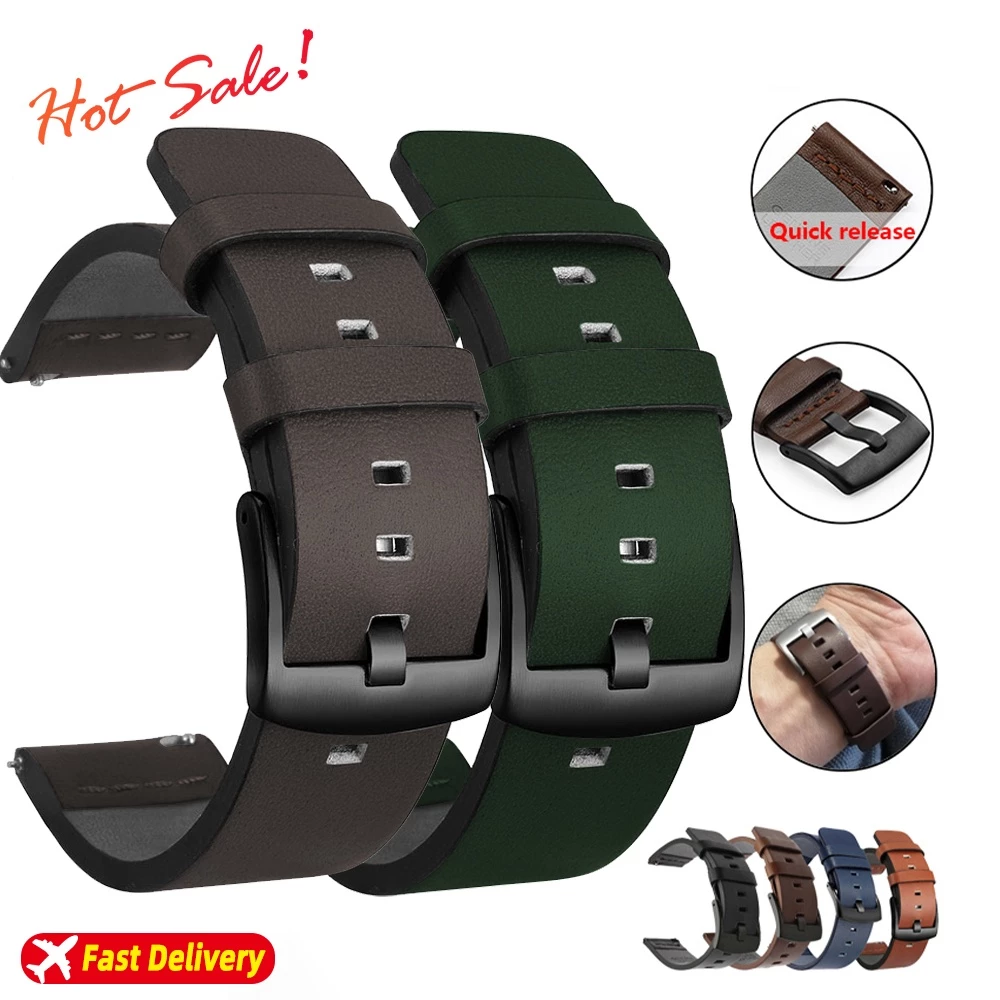 สายนาฬิกาข้อมือหนัง แบบปลดเร็ว 20/22 มม. 18 24 มม. สําหรับ Samsung Galaxy watch 3 Active2 40 44 มม. huawei watch gt 2