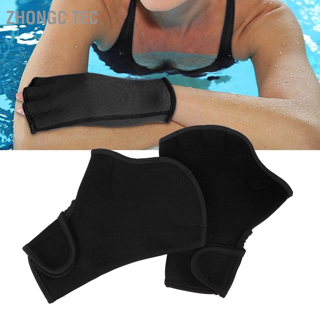 Zhongc Tec 1 คู่ถุงมือน้ำกันลื่นระบายอากาศได้ยืดหยุ่นมือถุงมือฝึกว่ายน้ำสำหรับผู้ชายผู้หญิงผู้ใหญ่เด็กสีดำ
