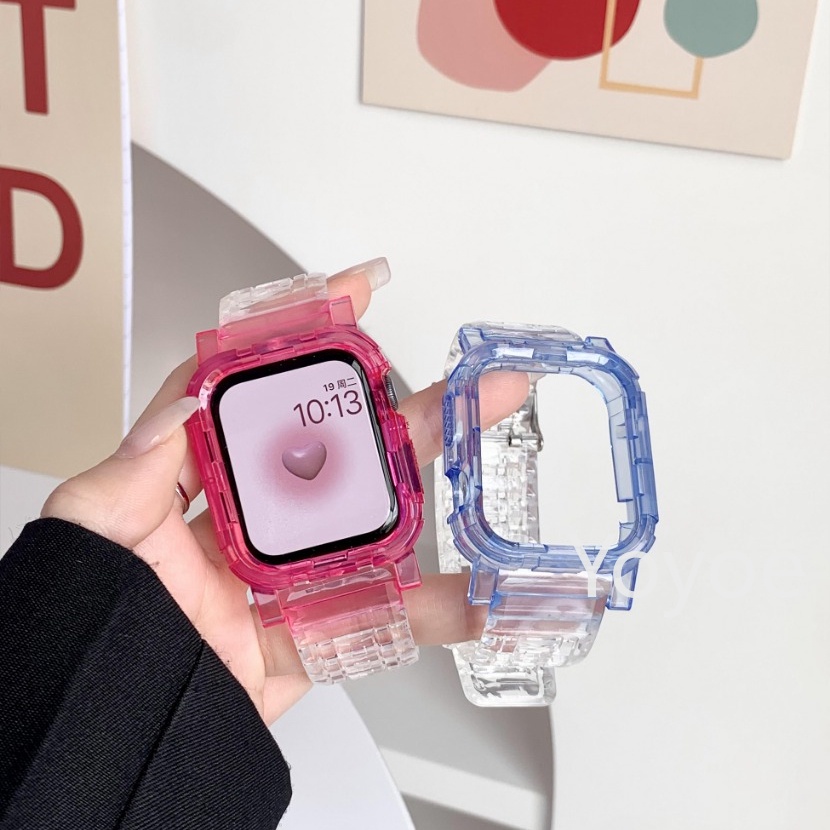 ใหม่ สายนาฬิกาข้อมือพลาสติกใส พร้อมเคส สําหรับ Apple Watch Series 9 45 มม. 44 มม. 42 มม. 41 มม. 38 มม. 40 มม. iwatch 8 7 6 SE 5 3 2 1