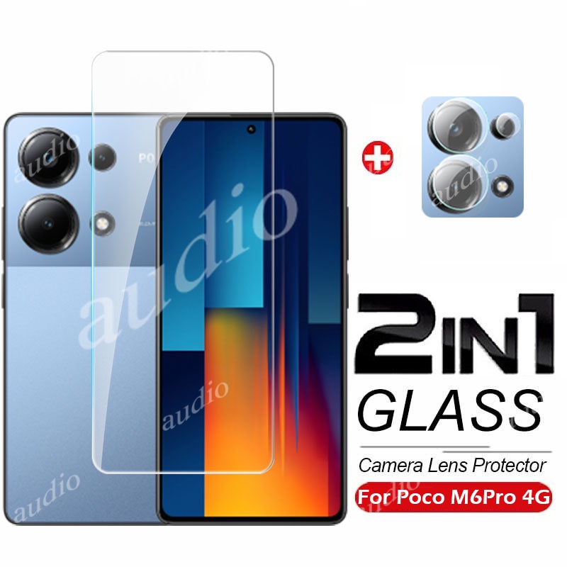 2in1 กระจกนิรภัยแบบเต็มหน้าจอป้องกันฟิล์มสําหรับ Poco m6 Pro M6Pro 4G 2024 ป้องกันหน้าจอฟิล์มสําหรับ