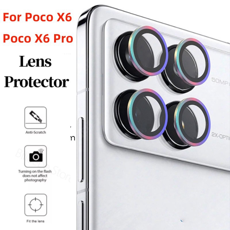 Pocox6 Pro ฟิล์มกันรอยกล้องสําหรับ Poco X6 Pro PocoX6 X6Pro X5Pro X4 GT 3Dคลุมทั้งหมดโลหะผสมแหวนโลหะใสกลับกระจกนิรภัยกล้องป้องกันหน้าจอเลนส์ฟิล์ม POCOF6 Pro POCOM6