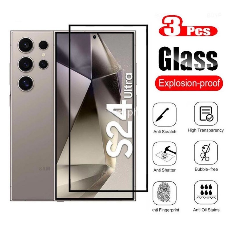 Samsungs24 ป้องกันหน้าจอสําหรับ Samsung Galaxy S24 S23 Plus Ultra S24 + S24Ultra S24FE S25Ultra 9H ความแข็งคลุมทั้งหมดกระจกนิรภัยใส HD ฟิล์มป้องกันกระจก Anti Scratch
