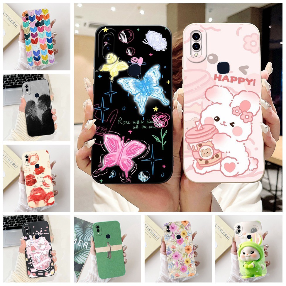ปลอก Vivo V11i 1806 Y97 V1813A V1813T เคสโทรศัพท์ Vivo Y97 กรณีลายนิ้วมือแมวน่ารักแพนด้ากระต่ายแฟชั่นดอกไม้รัก