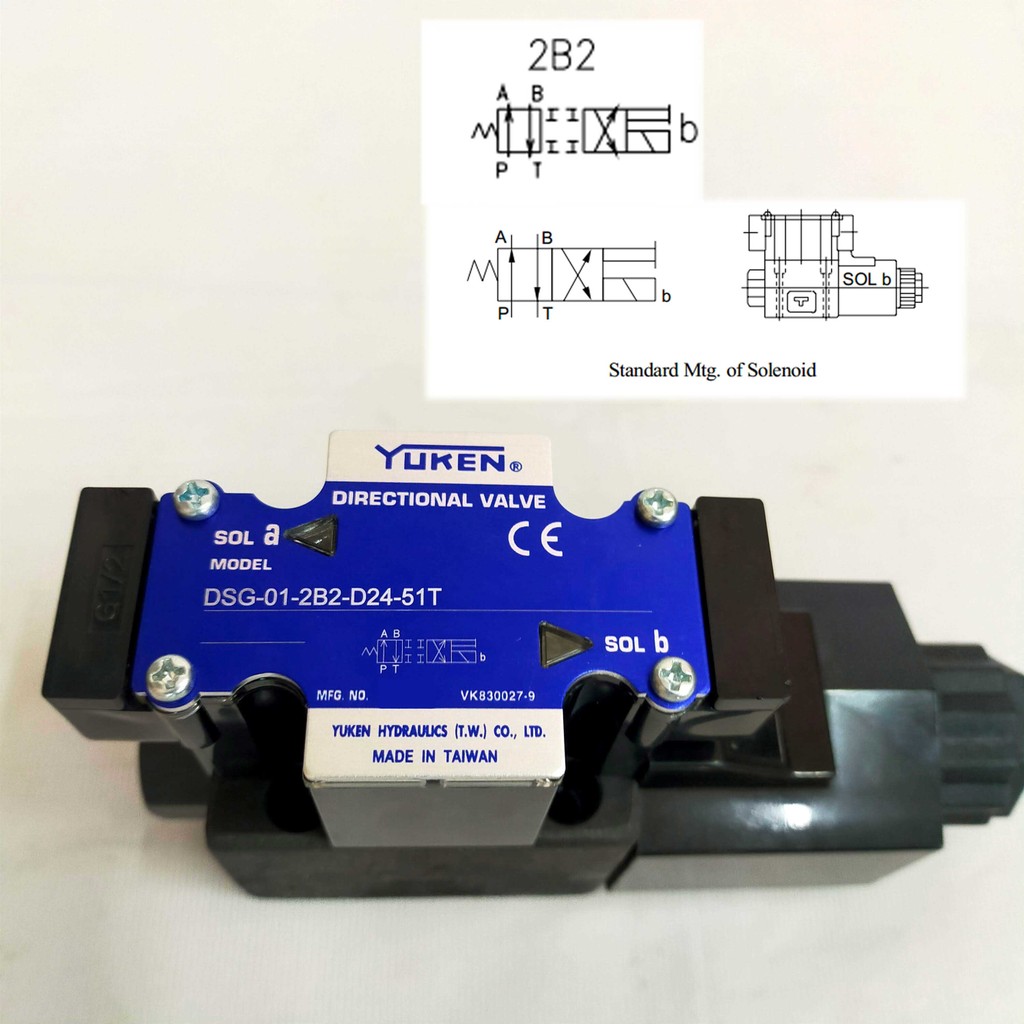 DSG-01-2B2-A220-51T SOLENOID VALVE YUKEN โซลินอยด์วาล์วไฮดรอลิค 4/2  ไฟ220โวลท์(หรือ110, 24 ,12)