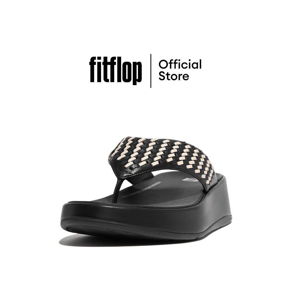 FITFLOP F-MODE WOVEN-LEATHER รองเท้าแตะแบบหูหนีบผู้หญิง รุ่น HN4-001 สี BLACK