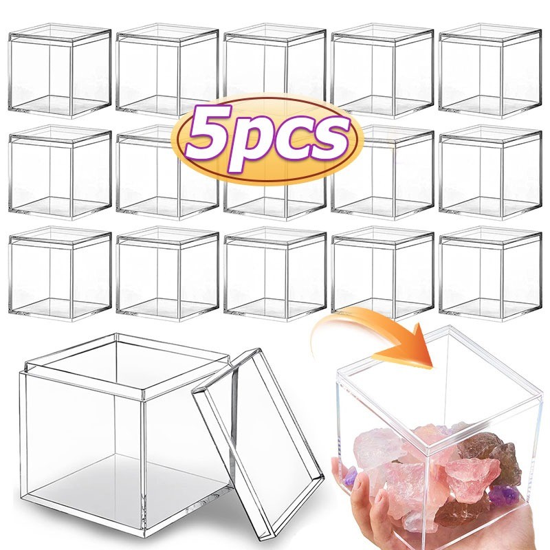 กล่องเก็บของโปร่งใส 1/3/5 ชิ้น / ที่เก็บขนมอาหารพลาสติก / กล่องบรรจุสี่เหลี่ยมของขวัญเล็กๆ