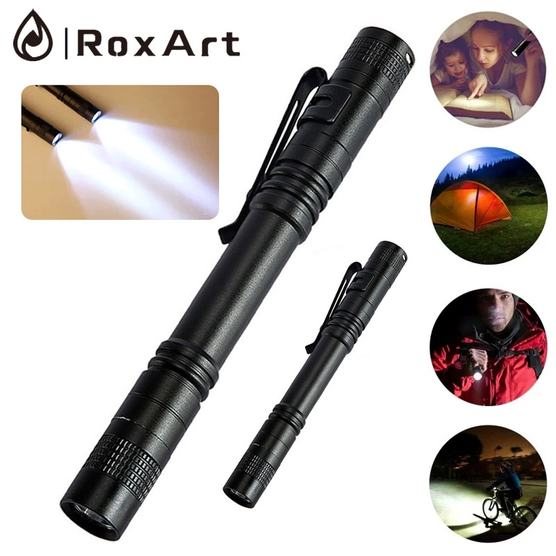 RoxArt ไฟฉาย led แบบพกพา ขนาดเล็ก ไฟฉายขนาดเล็ก พกพาง่าย รูปร่างเหมือนปากกา กลางแจ้ง ฉุกเฉิน