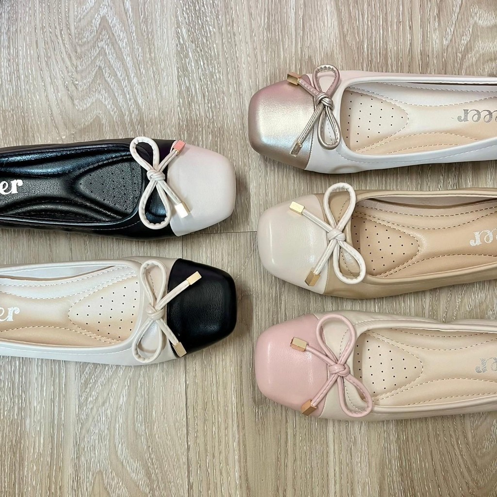 รองเท้าคัตชู หน้าโบว์สีทูโทน Meeer Your Everyday Shoes 'TWO-TONE EDITION' รองเท้าคัชชูทรงบัลเล่ห์ รองเท้าทรงแบน ผูกโบว์
