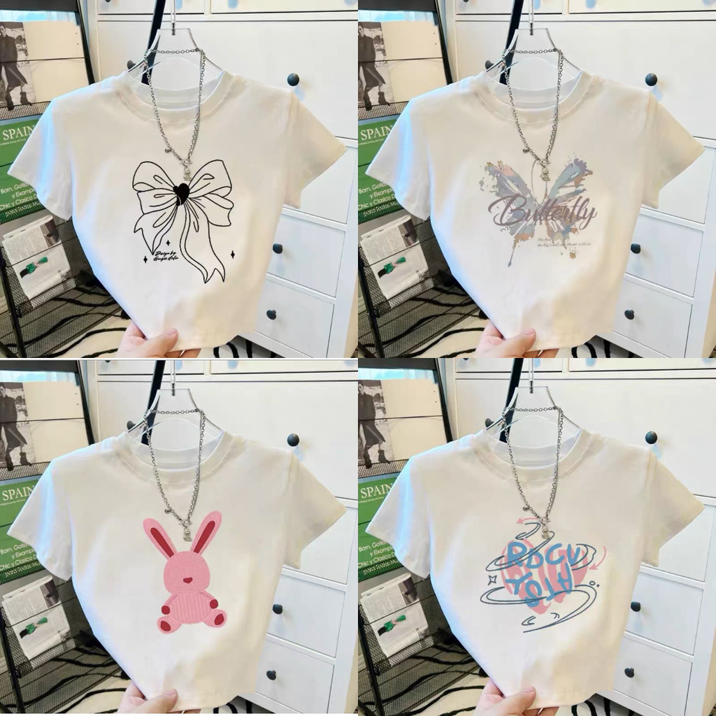 COD✅ (ส่งจากกรุงเทพ)BOOM Shopee baby tee สกรีน เสื้อยืดผู้หญิง มีลายพิมพ์หัวใจสวยๆ เนื้อผ้านุ่ม ใส่สบาย crop top