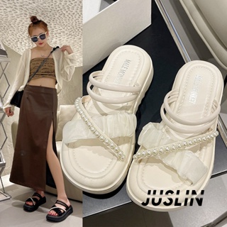 JUSLIN   รองเท้าแตะผู้หญิง ส้นแบน ใส่สบาย สไตล์เกาหลี รองเท้าแฟชั่น 2023 ใหม่  Unique ทันสมัย สวยงาม Stylish B98G0GG 37Z230910