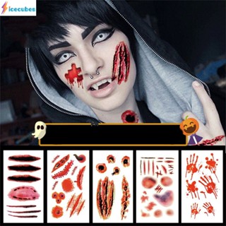 Halloween Tattoo สติกเกอร์กันน้ำจำลองรอยแผลเป็น Tattoo สติกเกอร์แผลแบบใช้แล้วทิ้ง Anti - scratch ICECUBES