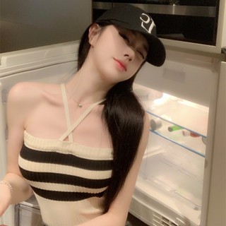 Vanessa เสื้อสายเดี่ยว ผ้าถัก ลายทาง เซ็กซี่ สําหรับผู้หญิง 7ARU