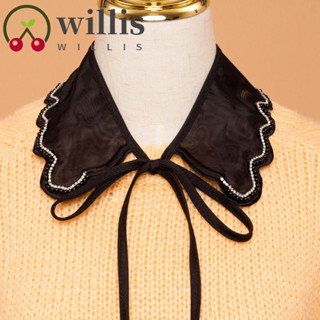 Willis ลูกไม้ คอปกปลอม คอตุ๊กตา ถอดออกได้ เย็บปักถักร้อยน่ารัก สีขาว