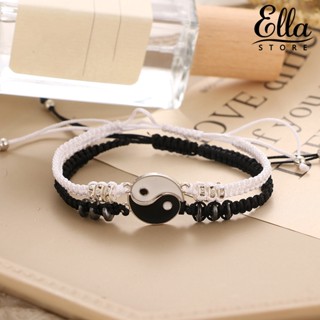 Ellastore123 สร้อยข้อมือถัก ประดับพลอยเทียม ปรับได้ 2 คู่ สําหรับผู้ชาย ผู้หญิง วันวาเลนไทน์ 2 ชิ้น