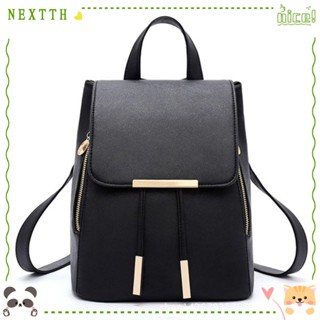 Nextth กระเป๋าเป้สะพายหลัง กระเป๋านักเรียน หนัง PU มีซิปคู่ สีพื้น สไตล์วินเทจ สําหรับผู้หญิง