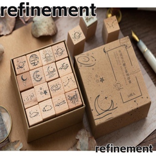 Refinement แสตมป์ตรายางไม้ รูปดาว ดวงจันทร์ กาแล็กซี่น่ารัก DIY 16 ชิ้น