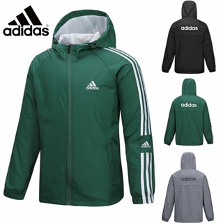 เสื้อแจ็กเก็ต มีฮู้ด ปักลายโลโก้ Adidas 100% สําหรับผู้ชาย และผู้หญิง