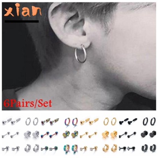 Xianen ชุดเครื่องประดับ ต่างหู บาร์เบล สเตนเลส สไตล์โกธิค สีดํา 6 คู่/ชุด