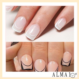 Alma เล็บปลอม ถอดออกได้ ขอบสีดํา DIY 24 ชิ้น