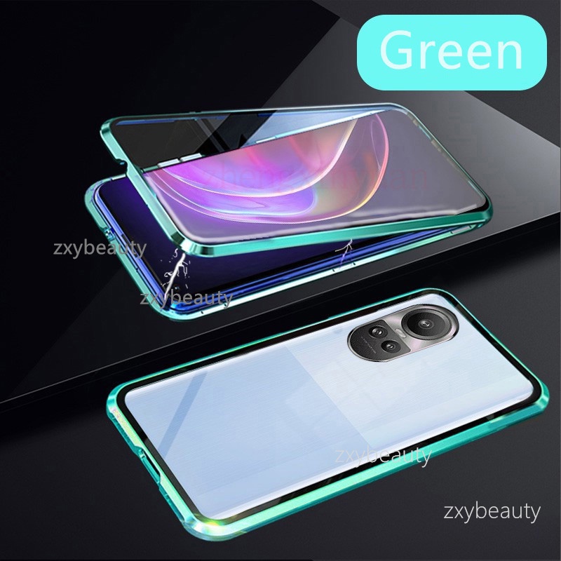เคสโทรศัพท์สําหรับOppo reno 10 11 12 13 14 7 pro 11F 12F 13F 14F 5G reno10 reno11 reno12 ปลอกโลหะแม่เหล็กกันกระแทกกระจกนิรภัยสองด้านฮาร์ดเต็มปกหลัง