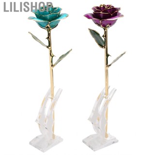 Lilishop 24K Gold Plated Rose  Vivid Details Long Lasting Flower with Base for Collections