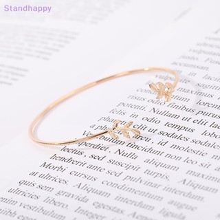 Standhappy สร้อยข้อมือ กําไลข้อมือ แบบเปิด รูปใบไม้ ปรับได้ สไตล์เกาหลีวินเทจ เครื่องประดับแฟชั่น สําหรับผู้หญิง