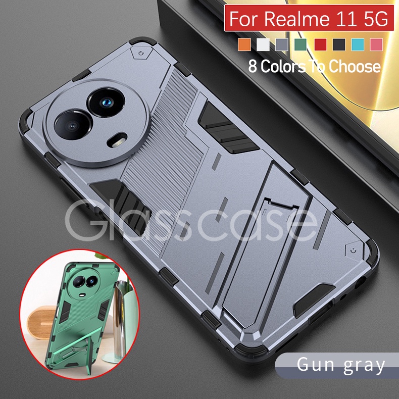 เคสโทรศัพท์มือถือแบบแข็ง กันกระแทก ลายเกราะ 3D พร้อมขาตั้ง สําหรับ Realme 11 5G 11 11X 12 Pro Plus 12Pro 12ProPlus 11 12+ 12Pro+