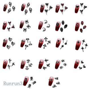 Run อุปกรณ์ตกแต่งเล็บ รูปโครงกระดูกฮาโลวีน 3D สีเงิน DIY 10 แพ็ก