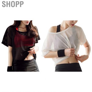 Shopp Hollow Out Cover Up Top  Loose Fit Breathable Women Mesh T Shirt Sweat Wicking Short Sleeve Wearable for Cycling