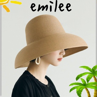 Emilee หมวกปีกกว้าง กันแดด ป้องกันแดด แบบพับได้ แฟชั่นฤดูร้อน สไตล์เฮปเบิร์น สําหรับผู้หญิง