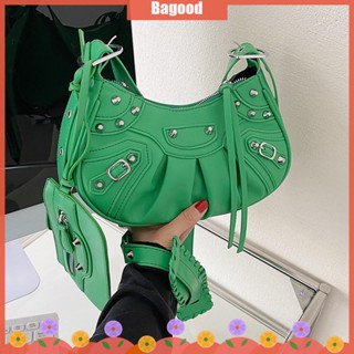 ♪Bagood♪พร้อมส่ง กระเป๋าสะพายไหล่ กระเป๋าถือ หนัง PU ลายดวงจันทร์ สไตล์พังก์ วินเทจ สําหรับสตรี 2022 2 ชิ้น ต่อชุด