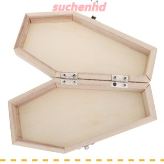 Suchenhd กล่องไม้ ทรงหกเหลี่ยม DIY สําหรับใส่ขนม ลูกอม ของขวัญฮาโลวีน