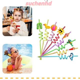 Suchenhd หลอดดูดเครื่องดื่ม พลาสติก หลากสี ใช้ซ้ําได้ สําหรับปาร์ตี้ค็อกเทล ชายหาด ฤดูร้อน