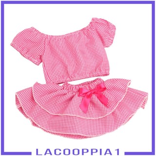 [Lacooppia1] ชุดเสื้อแขนสั้น และกระโปรง ลายสก๊อตน่ารัก สีชมพู สําหรับตุ๊กตา 18 นิ้ว