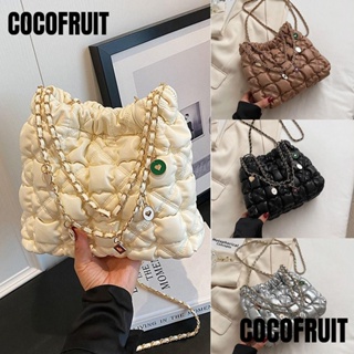 Cocofruit กระเป๋าสะพายไหล่ สะพายข้าง ผ้าฝ้าย ลายตารางหมากรุก หรูหรา พร้อมสายโซ่คล้อง จุของได้เยอะ สําหรับผู้หญิง