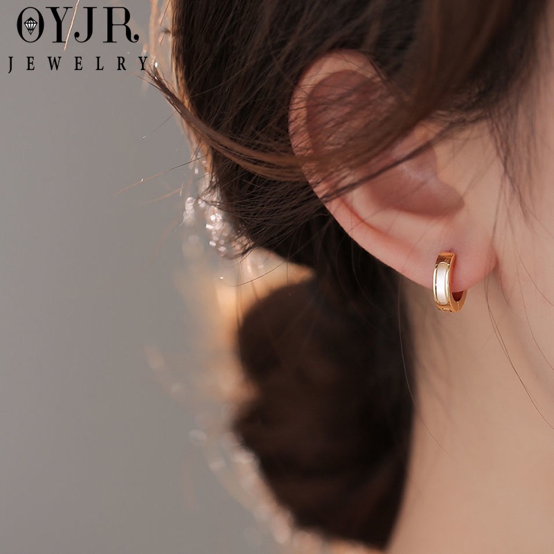 OYJR ต่างหูสแตนเลส ต่างหูเปลือกหอยแฟชั่นสำหรับผู้หญิง
