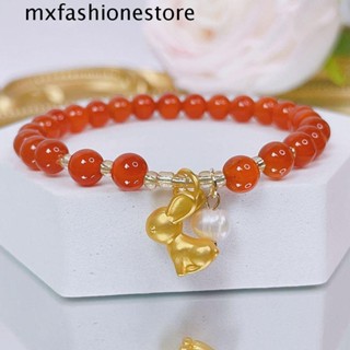 Mxfashione สร้อยข้อมือ หยก กระต่าย บุคลิกภาพ สไตล์จีน เครื่องประดับ ปรับได้ กําไลมรกต สร้อยข้อมือโบราณ กระต่ายนําโชค สร้อยข้อมือลูกปัด ปีกระต่าย สไตล์เกาหลี