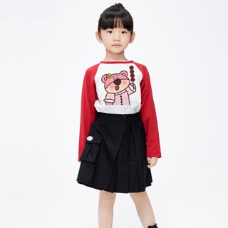 เสื้อยืดลําลอง แขนยาว คอกลม ลาย Strawberry Bear Losto แฟชั่นสําหรับเด็กผู้หญิง