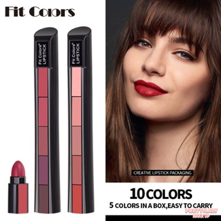 Fit Colours Matte ลิปสติก 5 สี Combo Strip LongLasting กันน้ำและ NonStick Lip Gloss เครื่องสำอาง lip Tint pigment 5 in 1 nonstick cup ลิปสติก 5 สีชุดลิปกลอส ♥ Dare to be Beautiful