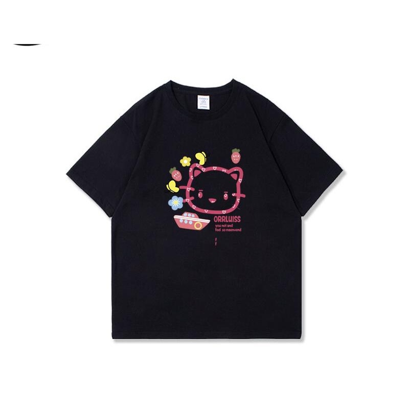 ฤดูร้อน ใหม่ Sanrio Hello Kitty เสื้อยืดแขนสั้นสร้างสรรค์สไตล์ขี้เกียจเทรนด์แฟชั่นเสื้อยืดผู้หญิงผ้า